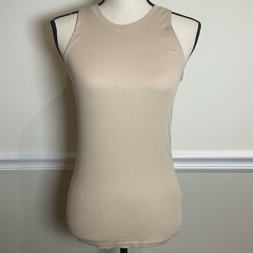 Cotton Citizen Light Tan Ribbed High Crew Neck Tank top XS